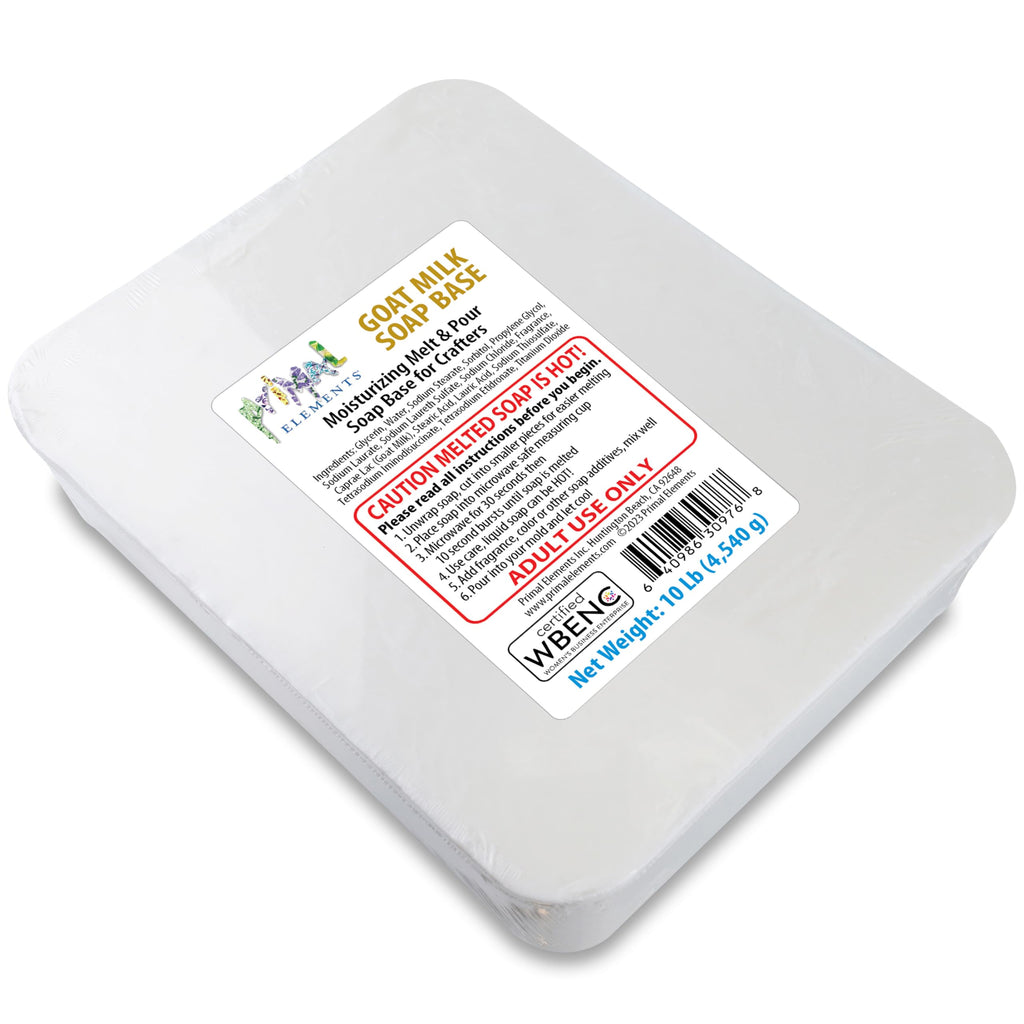 Primal Elements Goat Milk Soap Base - Moisturizing Melt and Pour Glycerin Soap Base for Crafting and Soap Making, Easy to Cut - 10 Pound