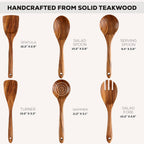Zulay Kitchen 6 Piece Wooden Spoons for Cooking – Natural Teak Wooden Utensil Set, Easy to Clean, Durable, Smooth with Comfort Grip - Non Toxic Wooden Cooking Utensil Sets
