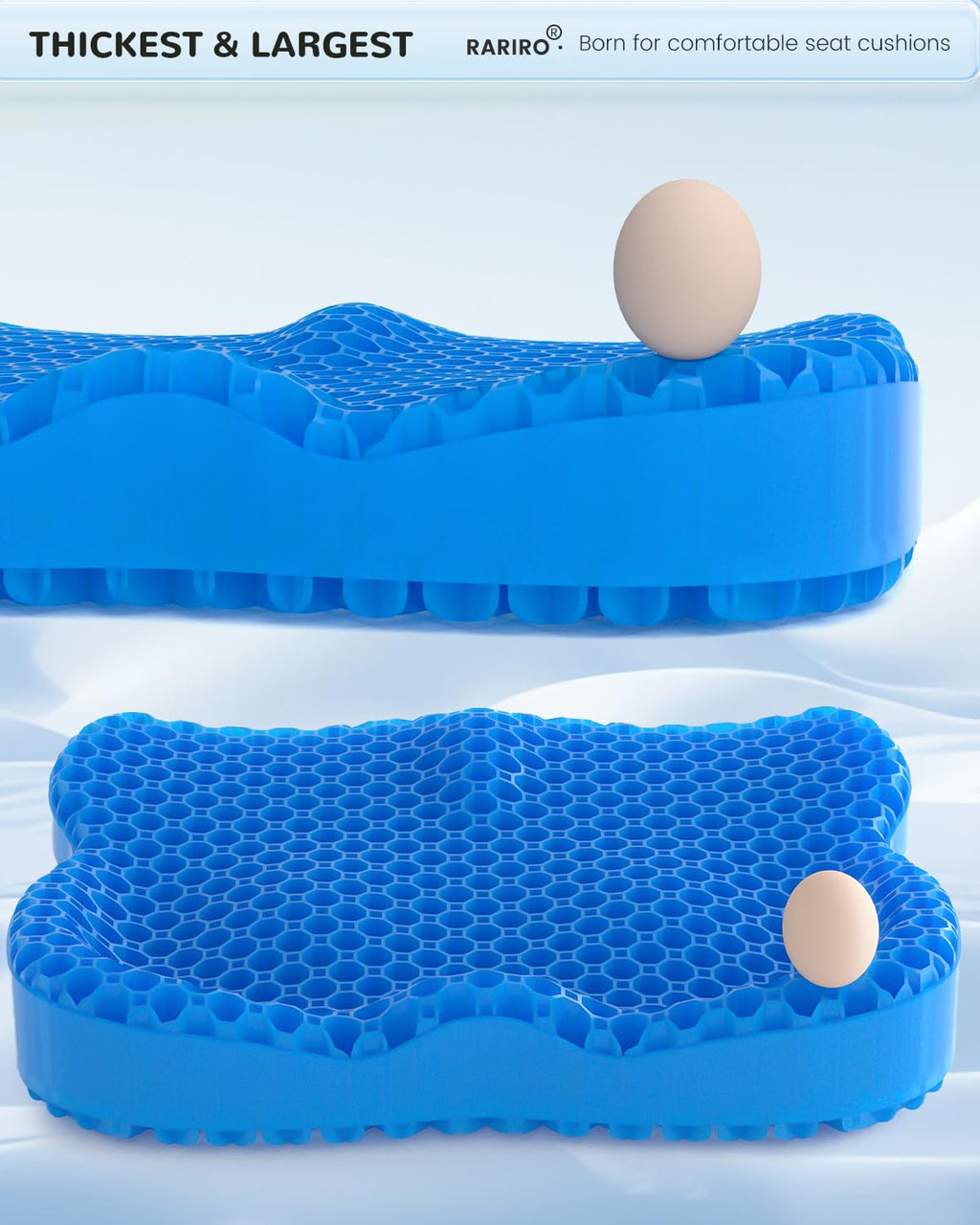 Enlarged 19.7" Gel Seat Cushion, Chair Seat Pads for Wheelchair, Gel Cushion Seat for Pressure Coccyx Sciatica Pain Relief, Egg Cushion for Car Office Chair, Cooling Cushion for Long Sitting[Blue]