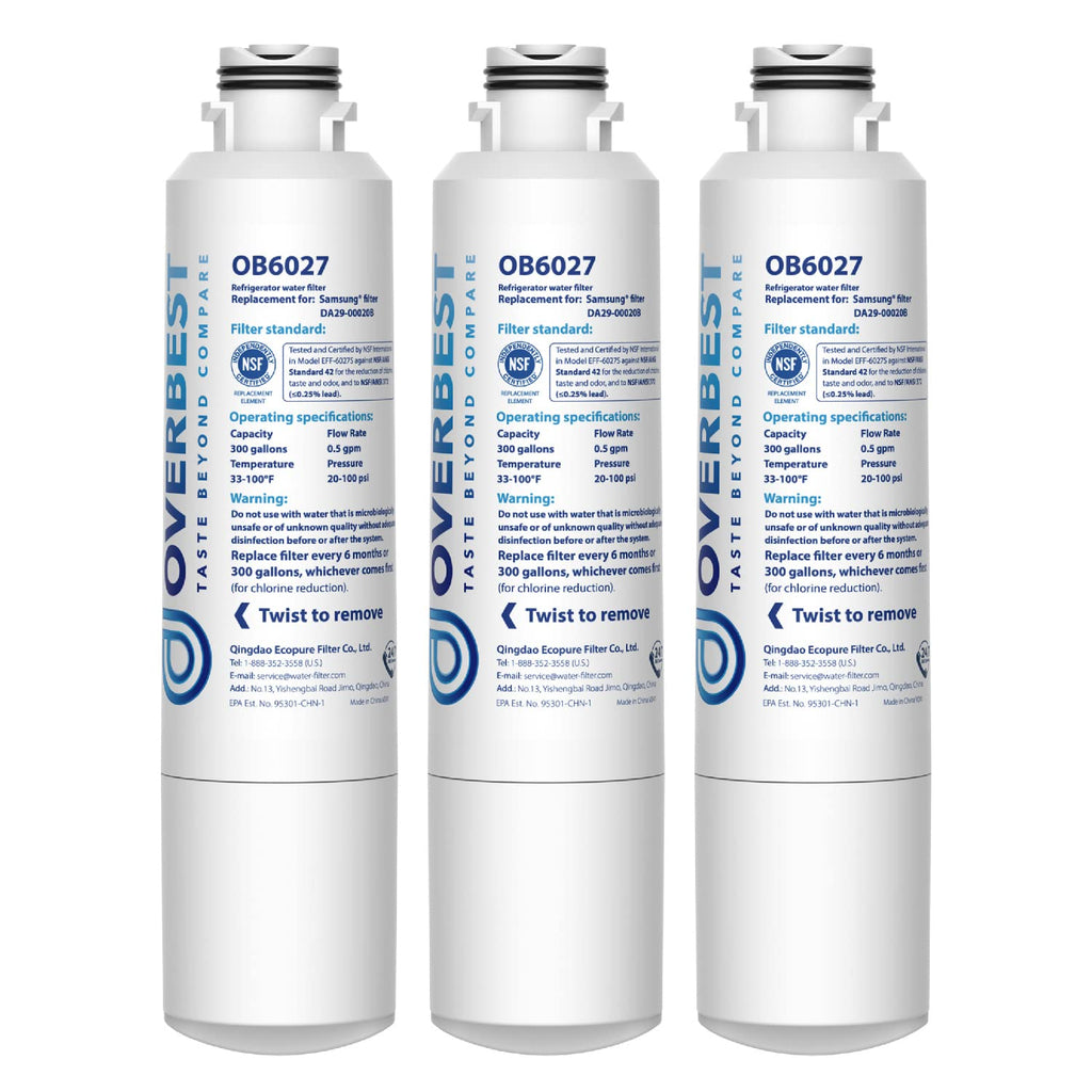 Overbest DA29-00020B Refrigerator Water Filter, Replacement for Samsung HAF-CIN, 46-9101, RF28HMEDBSR, RF4287HARS, RF263TEAESG, RH22H9010SR, 3 Filters