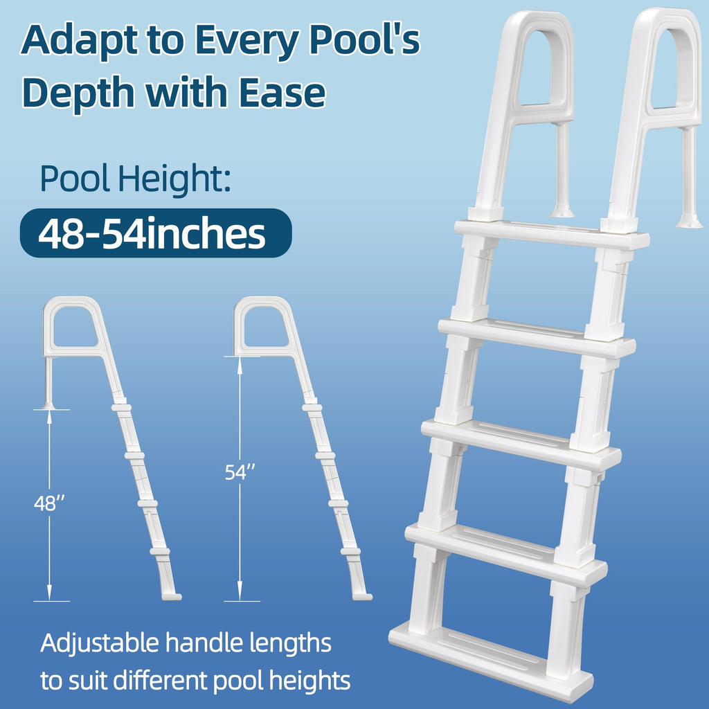 UPHYB Pool Ladder, 5-Step Pool Stairs with Double Handrails and Non-Slip Steps for 47“-54” Above Ground and In-Ground Pools, White