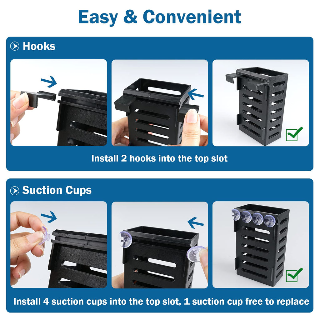 Uprony Aquarium Plant Holder 4 PCS Hanging Aquatic Plant Pot with 24 Hooks and 20 Suction Cups for Fish Tank Aquarium Planter and Aquascape Decorations (Black)