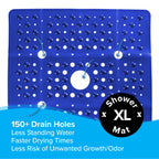SlipX Solutions Extra Large Square Shower Mat, 27"x27", Non-Slip Stall Mat for Elderly & Kids Standing Bath Tub Mat, Machine Washable, Suction Cups, Solid Navy Blue