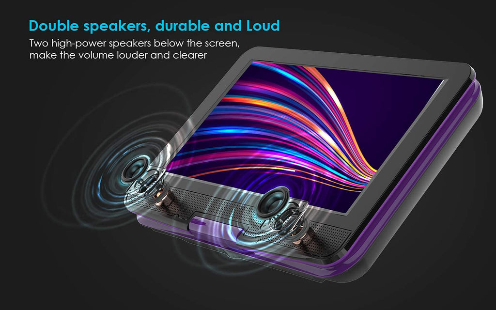 ieGeek Portable DVD Player 12.5", with 10.5" HD Swivel Screen, Car Travel DVD Players 5 Hrs Rechargeable Battery, Region-Free Video Player for Kids Elderly, Remote Control, Sync TV, USB&SD, Purple