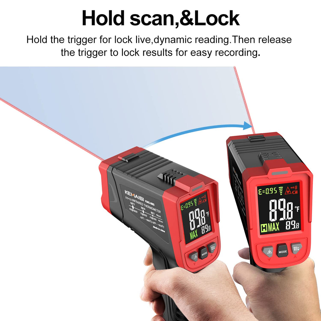 KEMAISI Infrared Thermometer Gun, Non-Contact Digital Laser Temperature Gun -58°F -1616°F (-50℃-880℃), Laser Temp Gauge Surface Measuring Tool for Cooking, Oven, HVAC, Industry (Non-Body use)