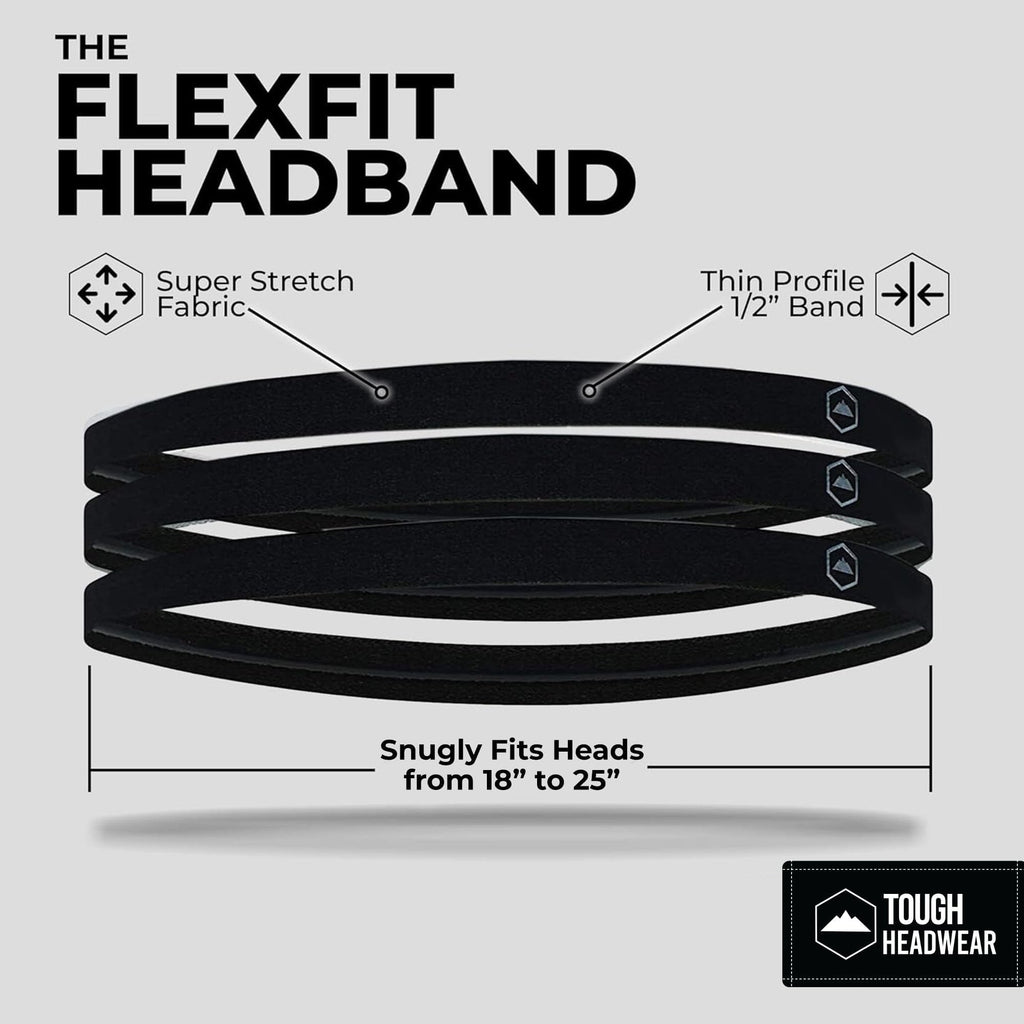 Thin Elastic Headbands for Men - Sports Hair Head Band for Women & Men - Non Slip Mens Workout Headband - Running or Soccer Headband - 6-Pack