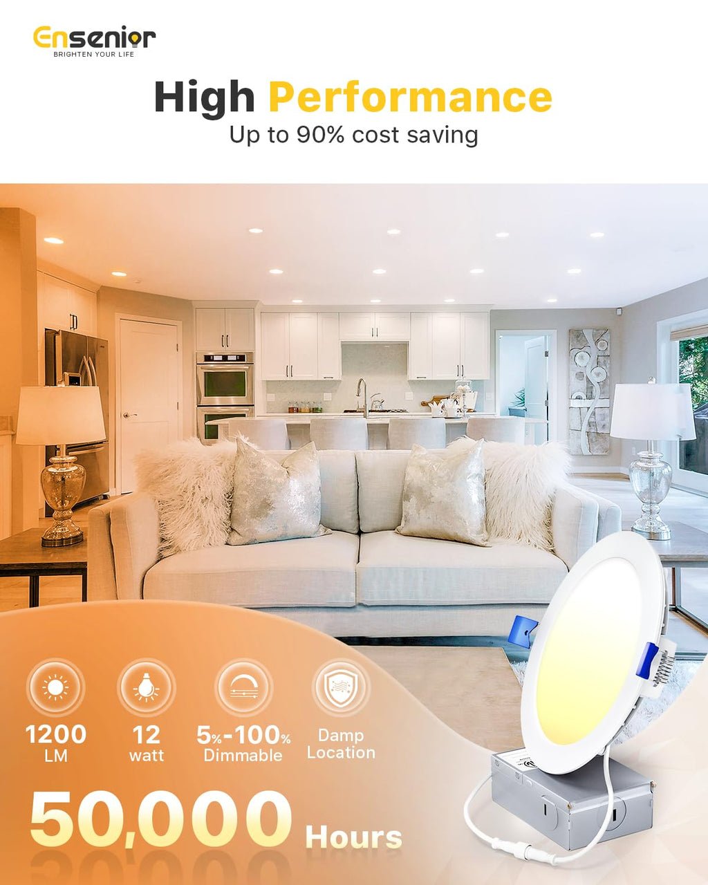 Ensenior 24 Pack 6 Inch LED Recessed Ceiling Light, Dimmable, 2700K-5000K 5CCT, 1200LM 12W 120V, High Brightness Canless Wafer Downlight - ETL&FCC&IC