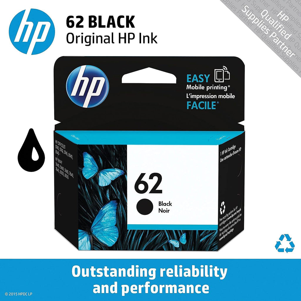 HP 62 Black Ink Cartridge | Works with HP ENVY 5540, 5640, 5660, 7640 Series, HP OfficeJet 5740, 8040 Series, HP OfficeJet Mobile 200, 250 Series | Eligible for Instant Ink | C2P04AN