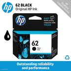 HP 62 Black Ink Cartridge | Works with HP ENVY 5540, 5640, 5660, 7640 Series, HP OfficeJet 5740, 8040 Series, HP OfficeJet Mobile 200, 250 Series | Eligible for Instant Ink | C2P04AN