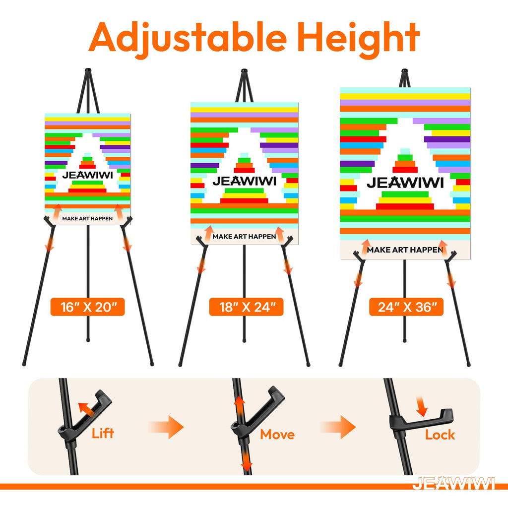 JEAWIWI 3PCS Black Easel Stand for Wedding Sign Stand, 66 Inch Lightweight Adjustable Art Easel for Display, Wedding Sign, Poster, Black Metal Easel with Portable Bags