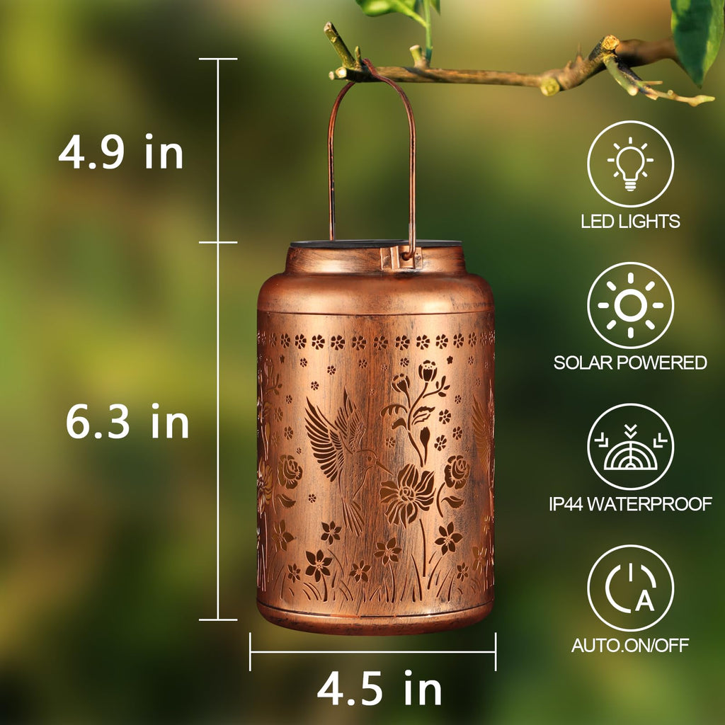 Solar Lanterns Outdoor Waterproof Hummingbird Garden Decor Gifts for Women Mom Grandma Hanging Solar Lights Metal Solar Decoration Outside for Yard, Patio, Backyard, Porch