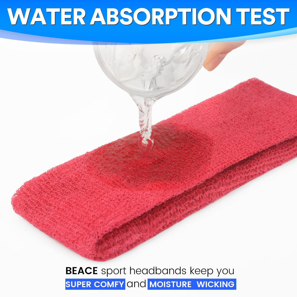 Sweatbands Sports Headband for Men & Women - Moisture Wicking Athletic Cotton Terry Cloth Sweatband for Tennis, Basketball, Running, Gym, Working Out