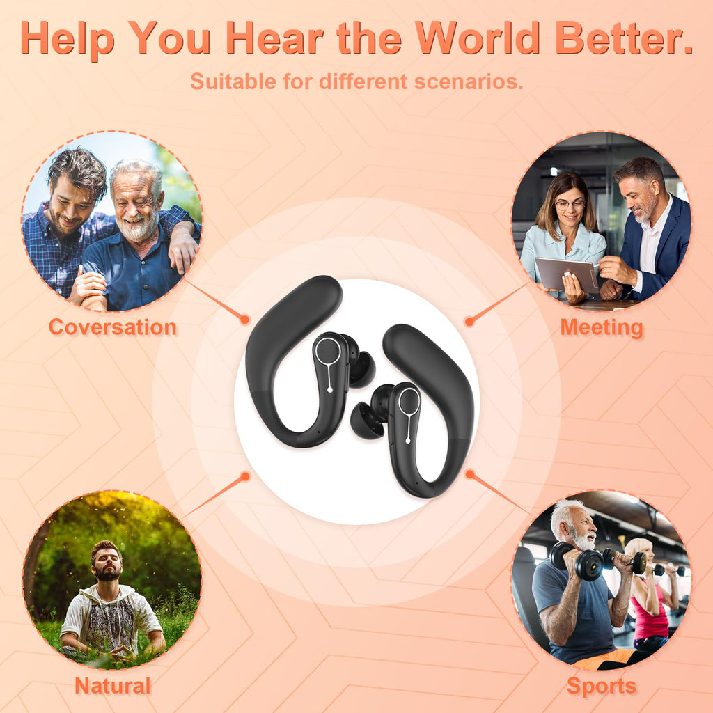Hearing Aids, Hearing Aids for Seniors with Bluetooth, Rechargeable Hearing Aid with Noise Cancellation, 5-Level Button Volume Control, OTC Hearing Amplifier for Moderate Hearing Loss, Clear Sound
