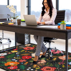 Office Chair Mat for Hardwood & Tile Floor,Boho Floral 36"x48" Office Computer Chair Mat for Rolling Chairs,Under Desk Non Slip Gaming Rug,Rubber Backing Large Low-Pile Carpet Protector Mat(Black)