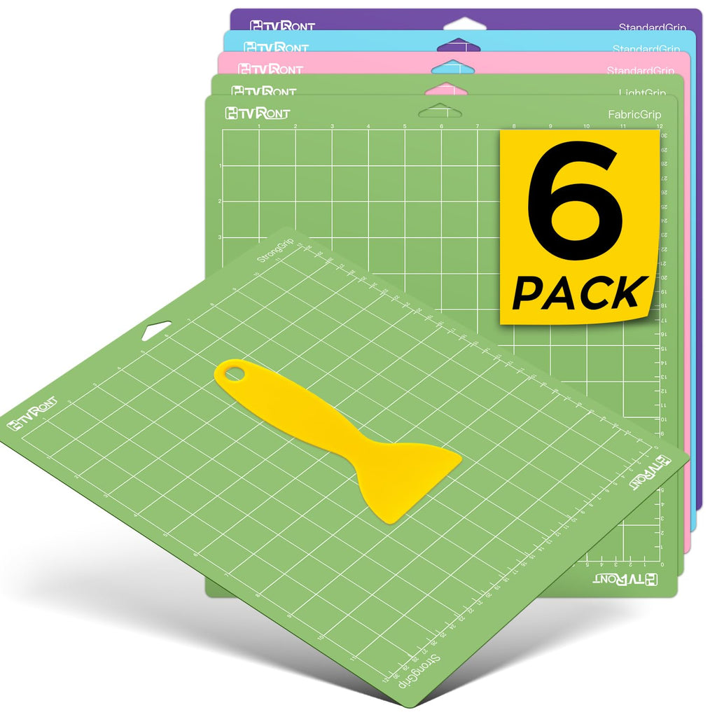 HTVRONT Cutting Mat, 6 Pcs Cutting Mat 12x12(Standard, Light, Strong, FabricGrip) Compatible with Cricut Maker 3/Maker 4/Maker/Explore 3/4/Air 2/One, Variety Adhesive Sticky Cutting Mats Accessories