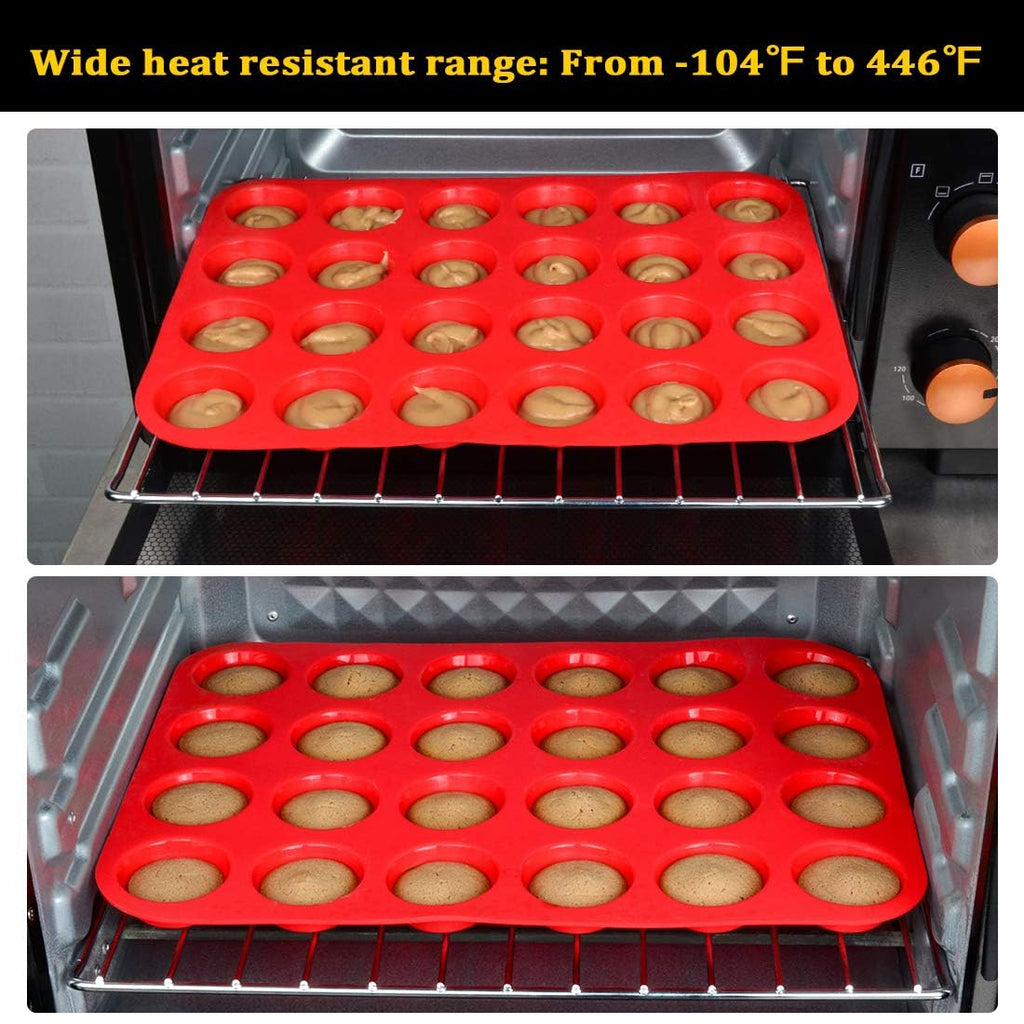 Silicone Mini Muffin Pan, 24 Cups Mini Cupcake Pans Silicone Muffin Tin for Baking Nonstick 2 Pack