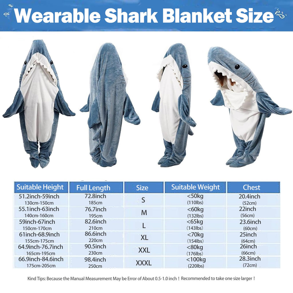 DDMY Shark Onesie Shark Blanket, Flannel Blanket Hoodie Wearable Blanket Halloween Costumes for Cosplay, Cartoon Throw Blankets Shark Sleeping Bag Blanket Halloween Blanket Christmas Blanket