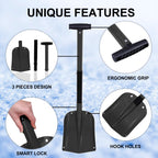 CARTMAN 32.5 Inch Folding Emergency Snow Shovel 3 Piece Aluminum Lightweight Portable Sport Utility Shovel for Car Trunk Camping Garden Beach with Ice Scraper Carrying Bag, Black