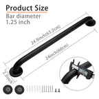 Rackickyer Shower Grab Bar, 2 Pack 24 Inch Black Bathroom Grab Bar, 1.25" Diameter 304 Stainless Steel Anti-Slip Grab Bars for Bathtubs and Showers, Handicap Shower Grab Bar for Seniors Elderly