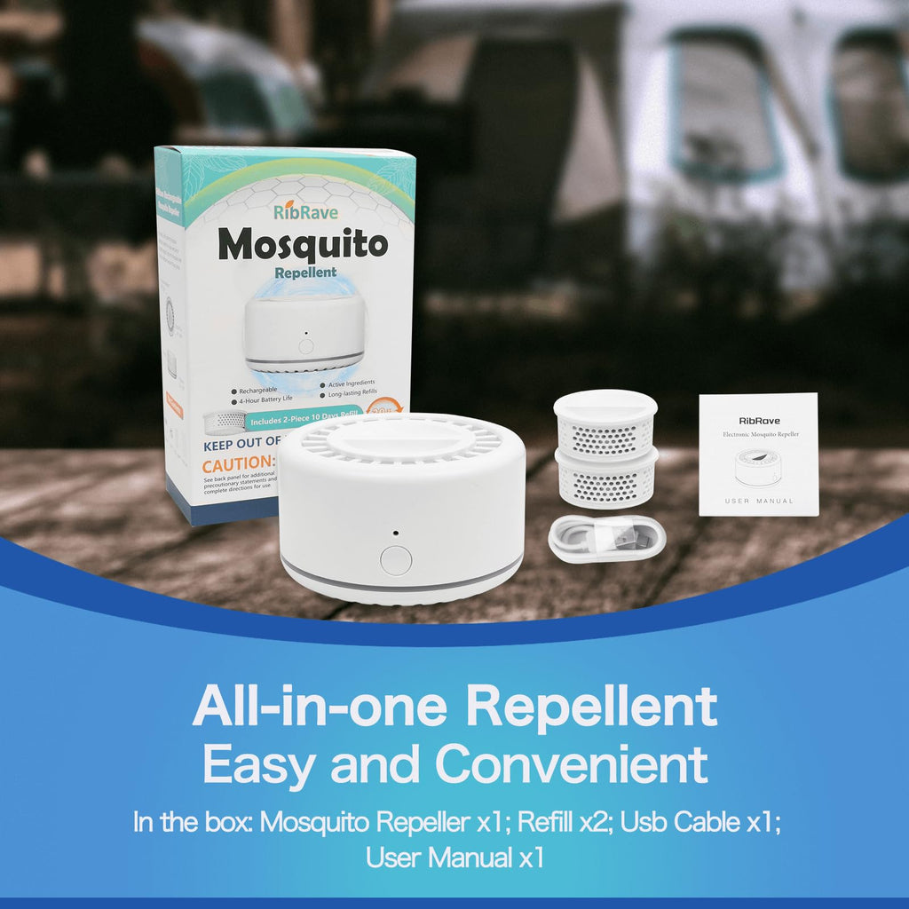 Rechargeable Mosquito Repeller, Mosquito Repellent Outdoor Patio Insect Bug Repeller Indoor Natural Ingredients Portable Mosquito Repellant Device 30ft Protection 2 Refills (White)