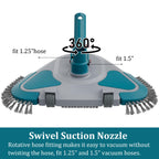Upgrade Pro Weighted Triangular Pool Rotative Vacuum Head with Brush & EZ Clip Handle - for Cleaning Surface Safe on Vinyl Lined Pools