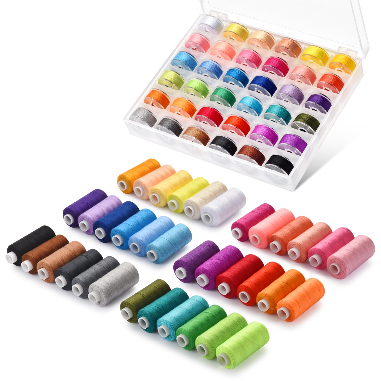 Eoehro 72pcs Sewing Thread Kit, 36 Colors, 400 Yards per Spool Polyester Thread, Prewound Bobbins, Sewing Machine Threads