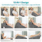 Domusensus Bed Wedge Pillow for Sleeping, 3Pcs Adjustable 9&12 Inch Fold Wedge Pillow for Sleeping,Back Pain Relief,Knee Support,Cooling Memory Foam Pillows for Acid Reflux,Snoring,Dark Grey