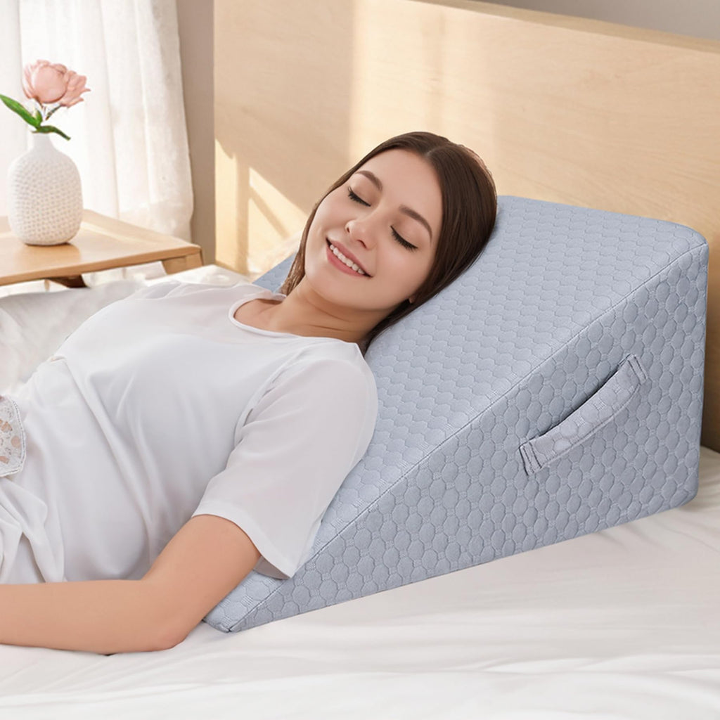 COOLBEBE Bed Wedge Pillow for Sleeping, 12" Elevated Wedge Pillow for Sleep Apnea with Washable Cover, 12Inch Foam Wedge Triangle Pad for Acid Reflux, Gerd, Snoring and After Surgery(Grey)
