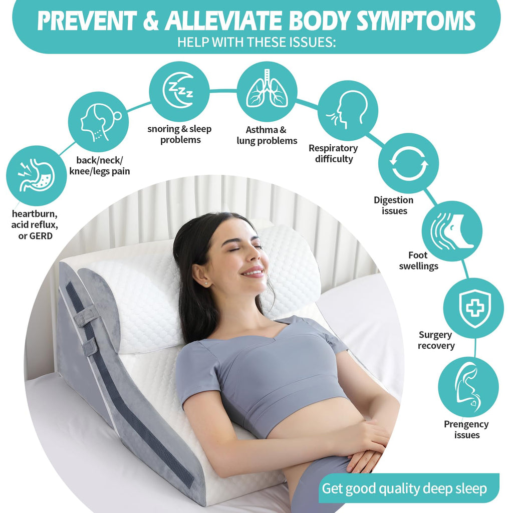 Wedge Pillow for Sleeping, Orthopedic Bed Wedge Pillow Set, 15-in-1 Adjustable Memory Foam Wedge Pillow Post Surgery, 9 &16 & 20 inches Height 3-in-1 Incline Pillows Wedges for Back Pain/Acid Reflux