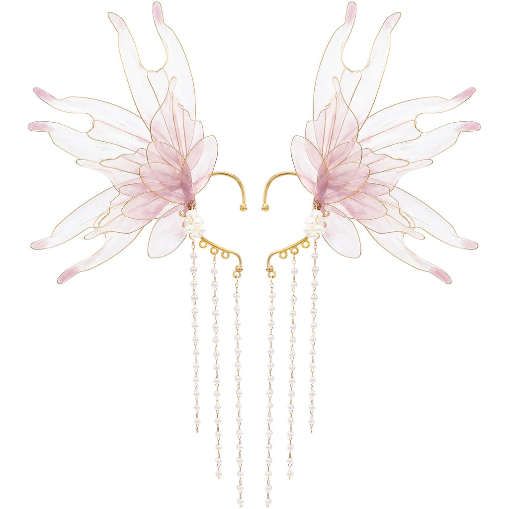 FRESHME Elf Ear Cuffs Mermaid - Fairy Ears Elven Purple Auricular Fins Earrings No Piercing with Pearl Tassel Ear Cuff Clip Christmas Renaissance Halloween Costume Cosplay Accessories for Adult Women