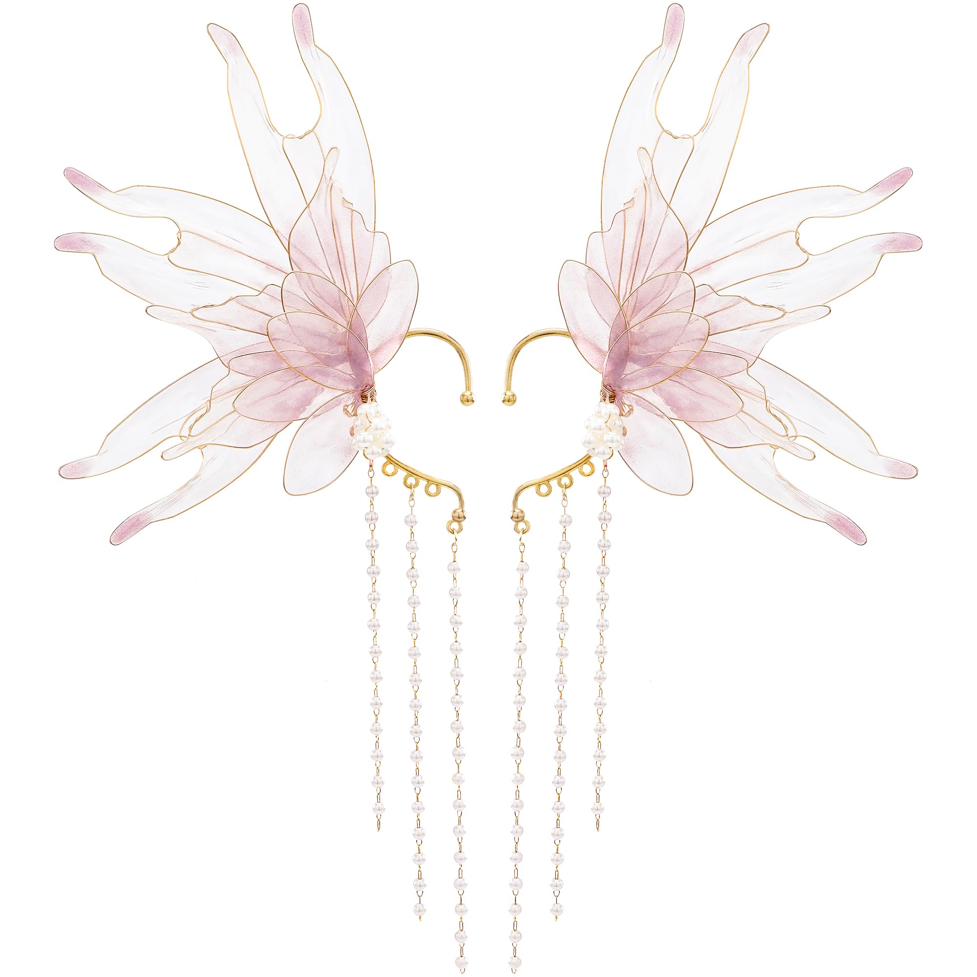 FRESHME Elf Ear Cuffs Mermaid - Fairy Ears Elven Purple Auricular Fins Earrings No Piercing with Pearl Tassel Ear Cuff Clip Christmas Renaissance Halloween Costume Cosplay Accessories for Adult Women
