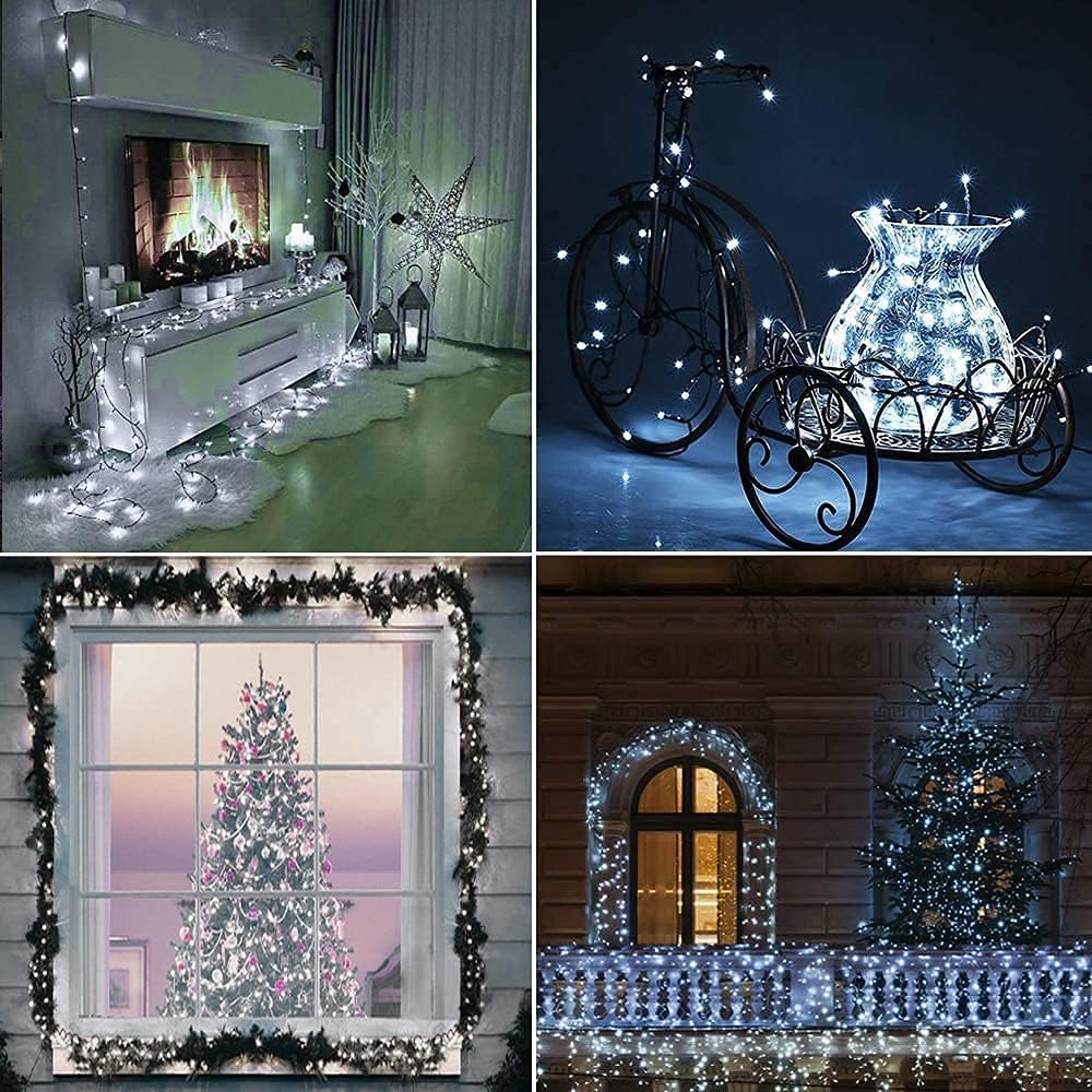 Upgraded 33FT 100 LED Christmas String Lights Outdoor & Indoor, Extendable Waterproof White Lights with Memory Function & Timer & 8 Modes for Christmas Tree Holiday Party Garden Decor (Cool White)