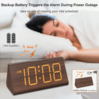 DreamSky Wooden Digital Alarm Clocks for Bedrooms - Electric Desk Clock with Large Numbers, USB Port, Loud Alarm for Heavy Sleepers, Adjustable Volume, Dimmer, Snooze, DST, 12/24H, Wood Décor (Brown)