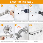 2 Pack Grab Bars for Bathroom, 18 Inch Chrome Stainless Steel Shower Grab Bar, Concealed Screw Balance Assist Safety Bath Handrail, 500lbs Support Shower Handle for Handicap, Elderly, Injury