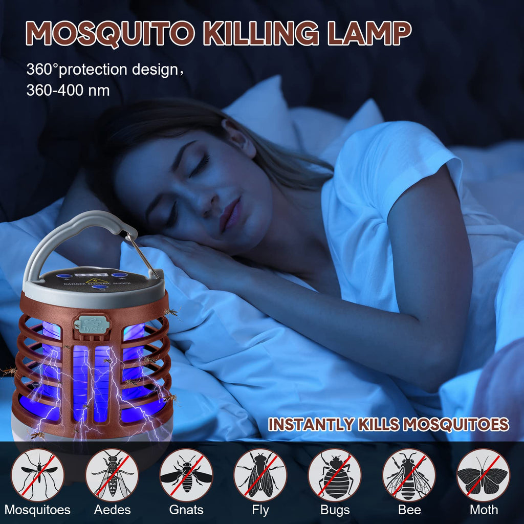 2 Pack 3 in 1 Bug Zapper USB Rechargeable Mosquito Killer Portable Waterproof Mosquito Repellent Outdoor Indoor LED Lantern Bug Zapper Camp Light SOS Emergency Light for Home, Backyard, Patio (Red)