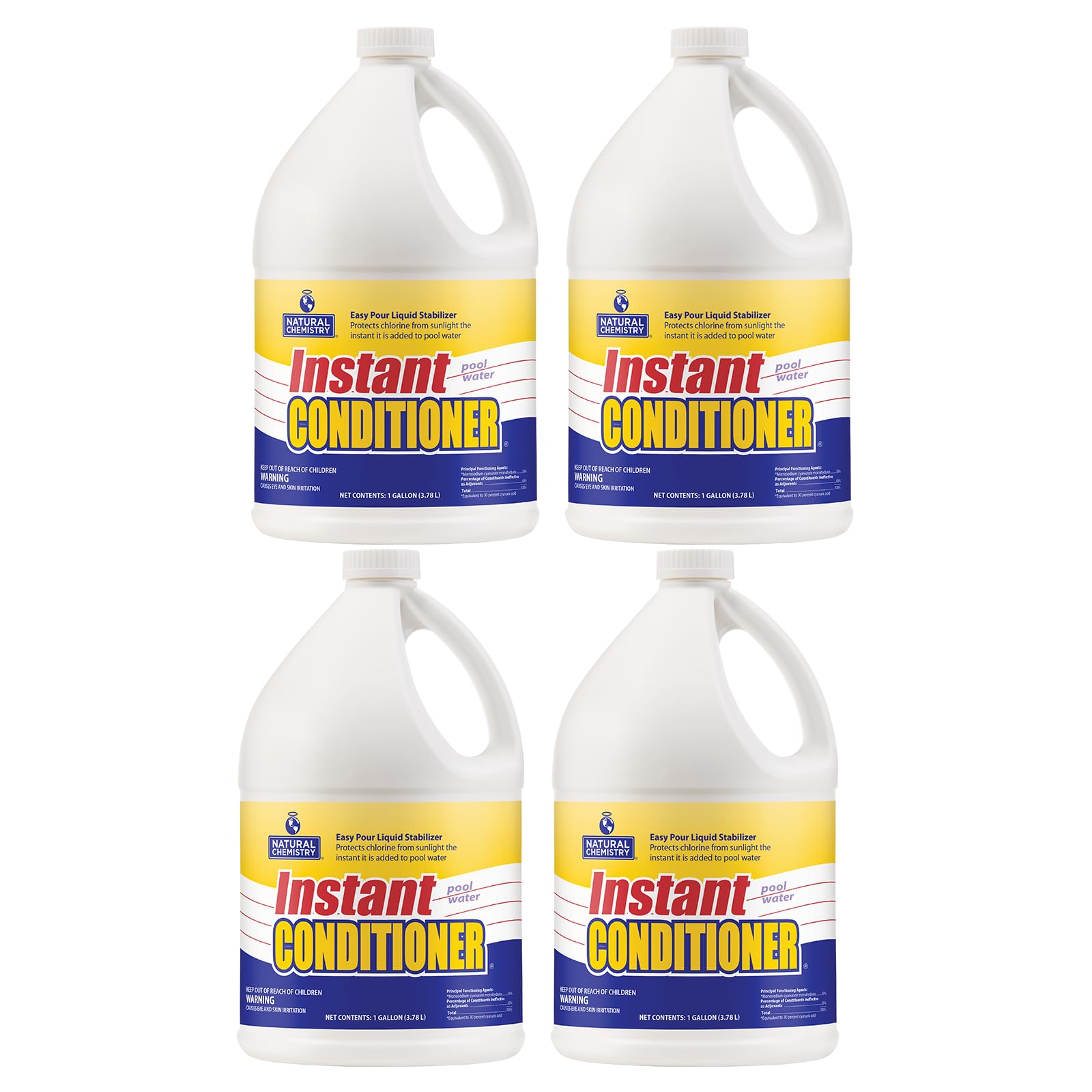 Natural Chemistry Instant Pool Water Conditioner, 1 Gallon, Pack of 4, Protects Chlorine from Sunlight, Instantly-Dissolving and Easy to Use