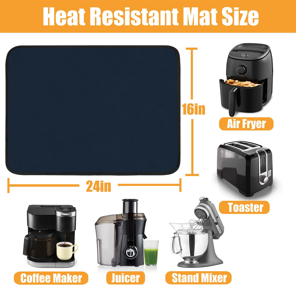 Amerbro Heat Resistant Mats for Countertop - Fireproof 16x24 in Heat Resistant Mats for Air Fryer - Kitchen Countertop Protector Hot Pad for Air Fryer, Coffee Maker, Stand Mixer, Oven - Blue - 2PCS