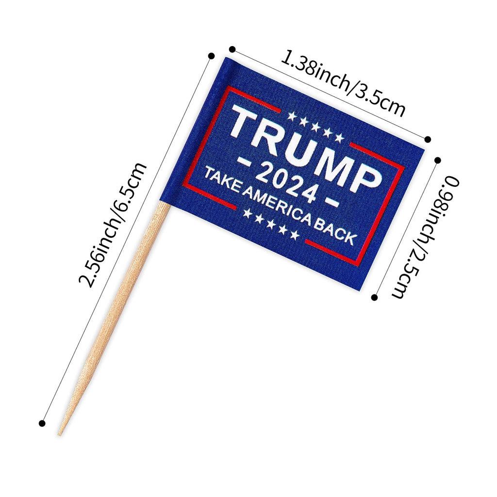 ZXvZYT Trump 2024 Flag Take America Back Flag Toothpick,Small Mini Donald Trump Cupcake Toppers Stick flags Decoration(50Pcs Blue and 50Pcs Red)