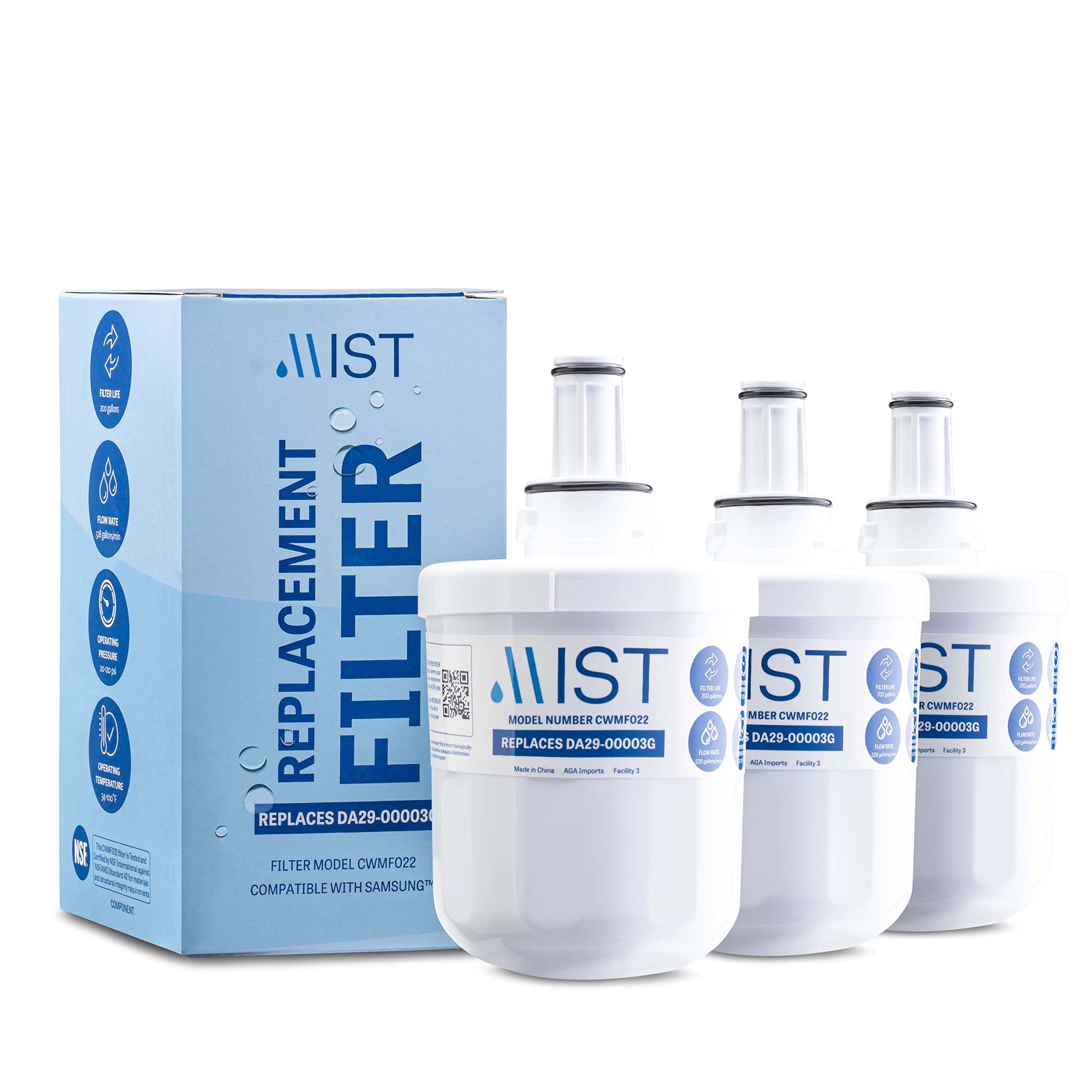MIST DA29-00003G Water Filter Replacement for Samsung, Refrigerator Water Filter compatible with Aqua-Pure Plus, RSG257AARS, DA29-00003F, DA29-00003A, HAFCU1, HAFIN1/EXP, HAFIN2/EXP (3 pack)