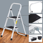 JungleA 2 Step Ladder Folding Step Stool,Small Foldable Home Step Stool for Kids Adults,Wide Anti-Slip Pedal,350 lbs Load Capacity,Lightweight Portable White Step Stool Ladder for Bed,Closet,Kitchen