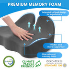 CushZone Seat Cushion, Memory Foam Office Chair Seat Cushion for Office Chairs/Car/Long Trip/Desk Chair/Gaming, Extra Large Size for Sciatica & Hip & Tailbone Pain Relief, Sciatica Support (Grey)