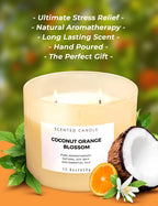 Coconut Orange Blossom 3 Wick Spring Candle - Highly Scented Soy Candles for Home - Large Stress Relief Candles –Aromatherapy Relax Candles for Women & Men 15.8 oz - Clean Burning Soy Candles