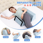 Side Sleeping Positioning Wedge Pillow Belt Connection, Adjustable Limit Width Bed Wedges Body Positioners for Sleep Apnea, Back Support Wedge for Back Pain Relief,Bed Sores,Anti Snoring, Post Surgery