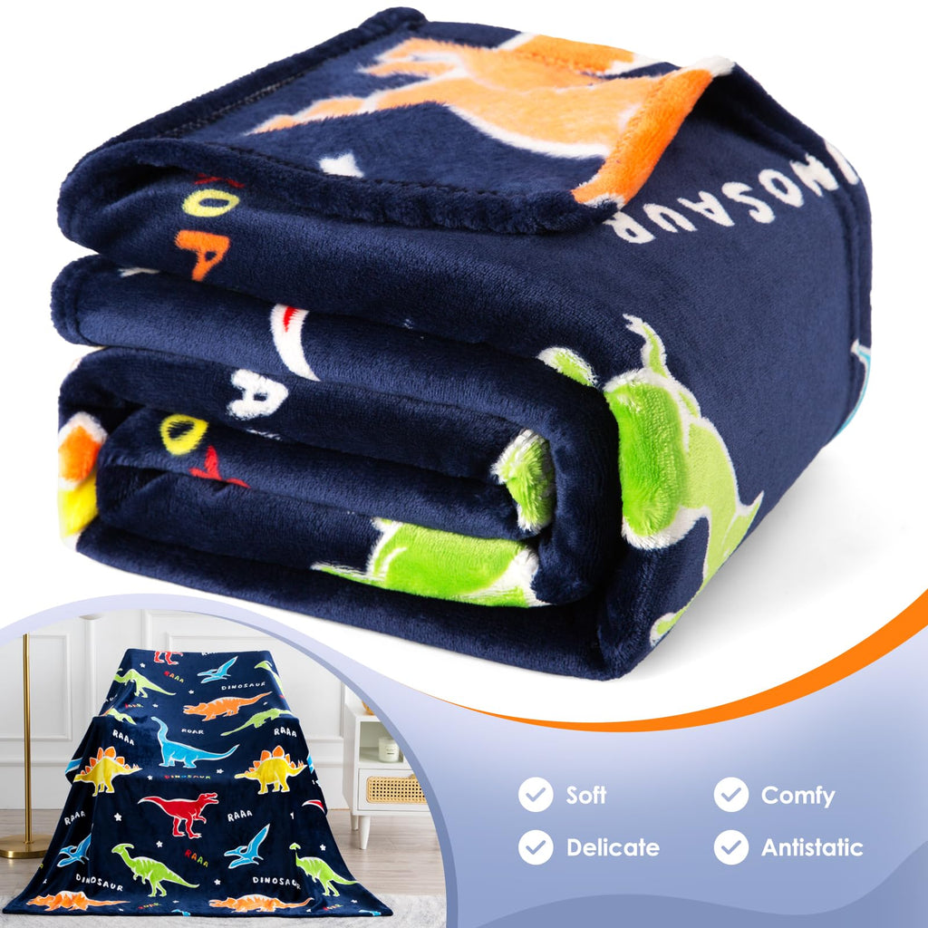 Dinosaur Gifts Toys for Kids Boys - Glow in The Dark Blanket Dino Throw Age 1-13 Years Old Toddler Teen Son Girls Present Birthday Christmas Halloween Valentine's Day Easter Teenager Child Gift