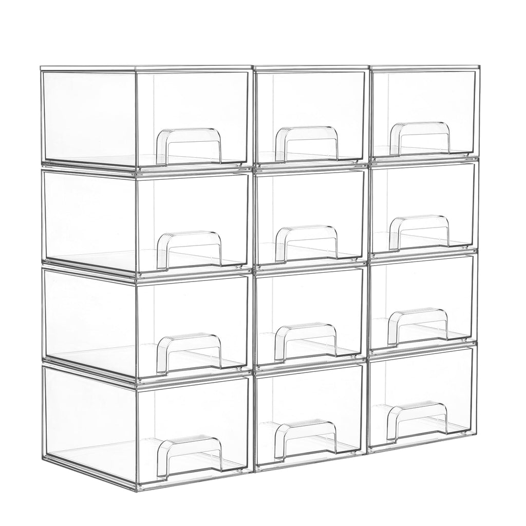 Vtopmart 12 Pack Small Clear Stackable Storage Drawers,Acrylic Bathroom Makeup Organizer,Plastic Storage Bins For Vanity, Undersink, Kitchen Cabinets, Pantry, Home Organization