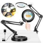 IVMAIE 10X Magnifying Glass with Light and Stand, 2-in-1 Lighted Magnifier with Clamp, 5 Color Modes Stepless Dimmable LED Desk Lamp Hands Free for Painting Craft Jewelry Sewing Hobby Model Close Work