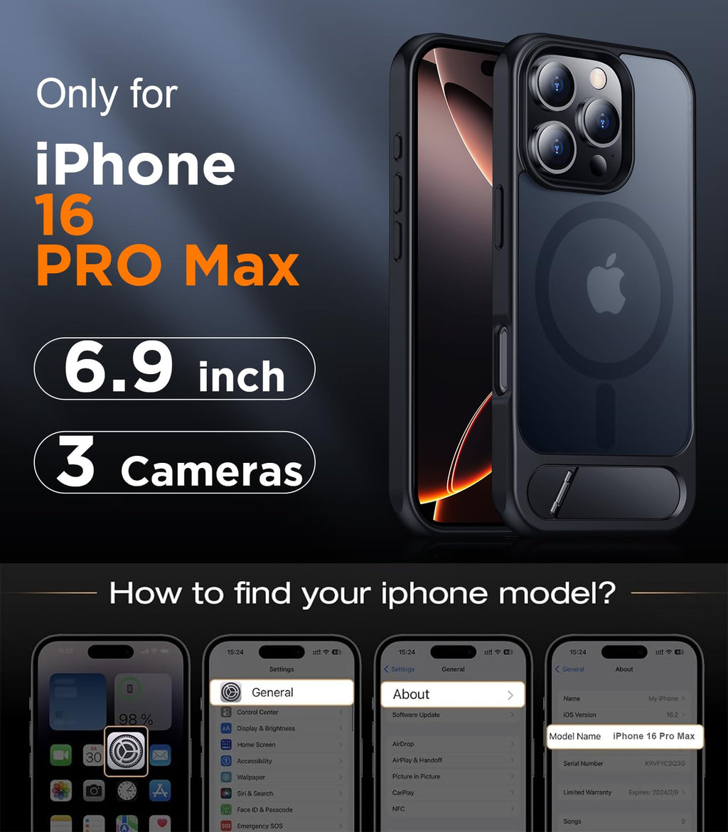 Temdan Magnetic Compatible with iPhone 16 Pro Max Case, [Built-in Invisible Kickstand][Compatible with MagSafe] [Military Grade Shockproof] Slim Translucent Matte Phone Case for iPhone 16 Pro Max 6.9"