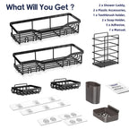 Shower Caddy Adhesive Shower Organizer 7-Pack, Rustproof Stainless Steel Bathroom Shelves, Large Capacity No-Drill Rack Storage Accessories with Soap Dish Toothbrush Holder &24 Hooks Home Decor