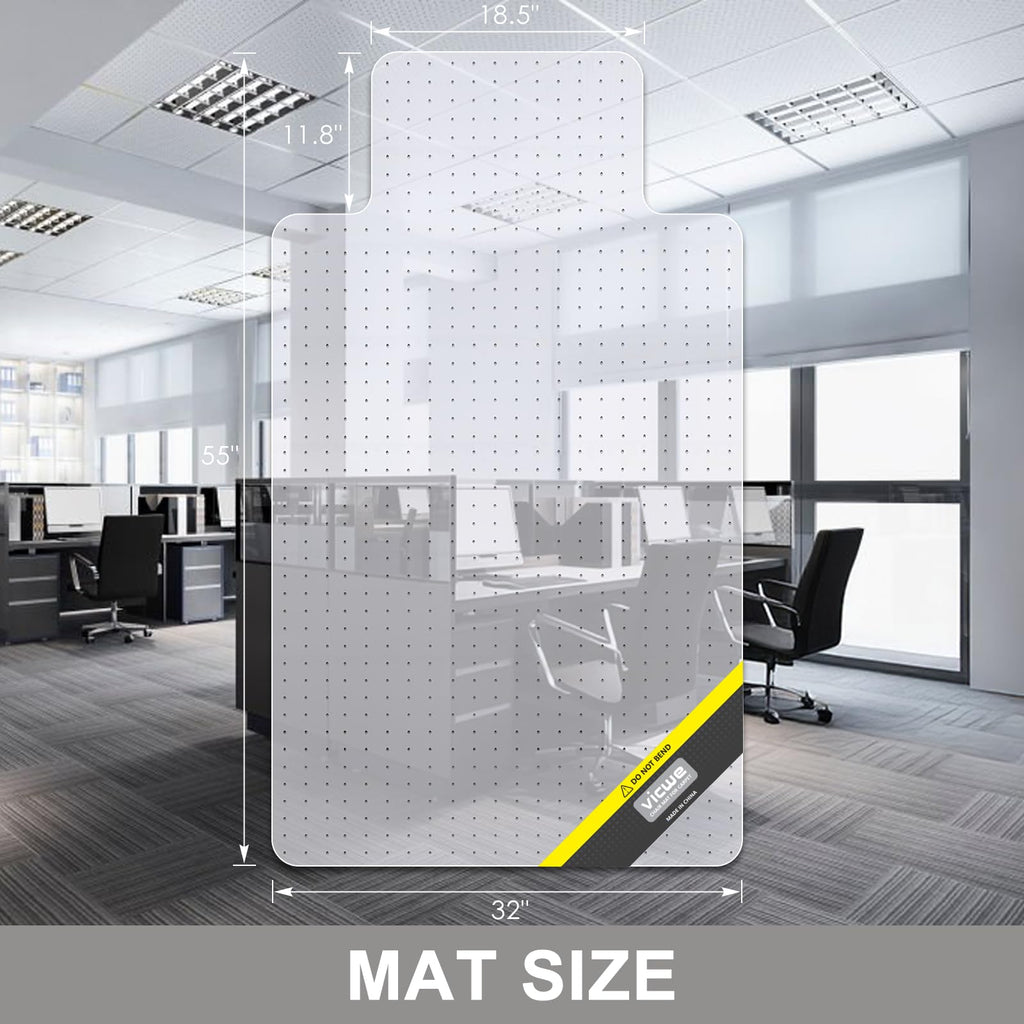 Vicwe Office Chair Mat for Carpet, 32" X 55" Heavy Duty Desk Chair Mat for Carpeted Floors, Easy Glide Rolling Plastic Floor Mat, Ship Flat,Easy to Clean with Lip