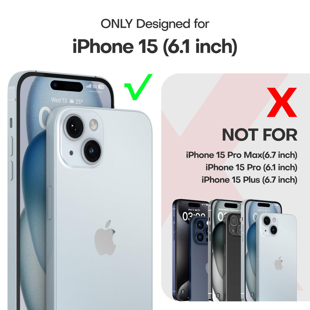 TAURI for iPhone 15 Case, [3 in 1] 1X Clear Case [Not-Yellowing] with 2X Screen Protector, [15 FT Military Grade Drop Protection] Shockproof Slim Phone Case for iPhone 15